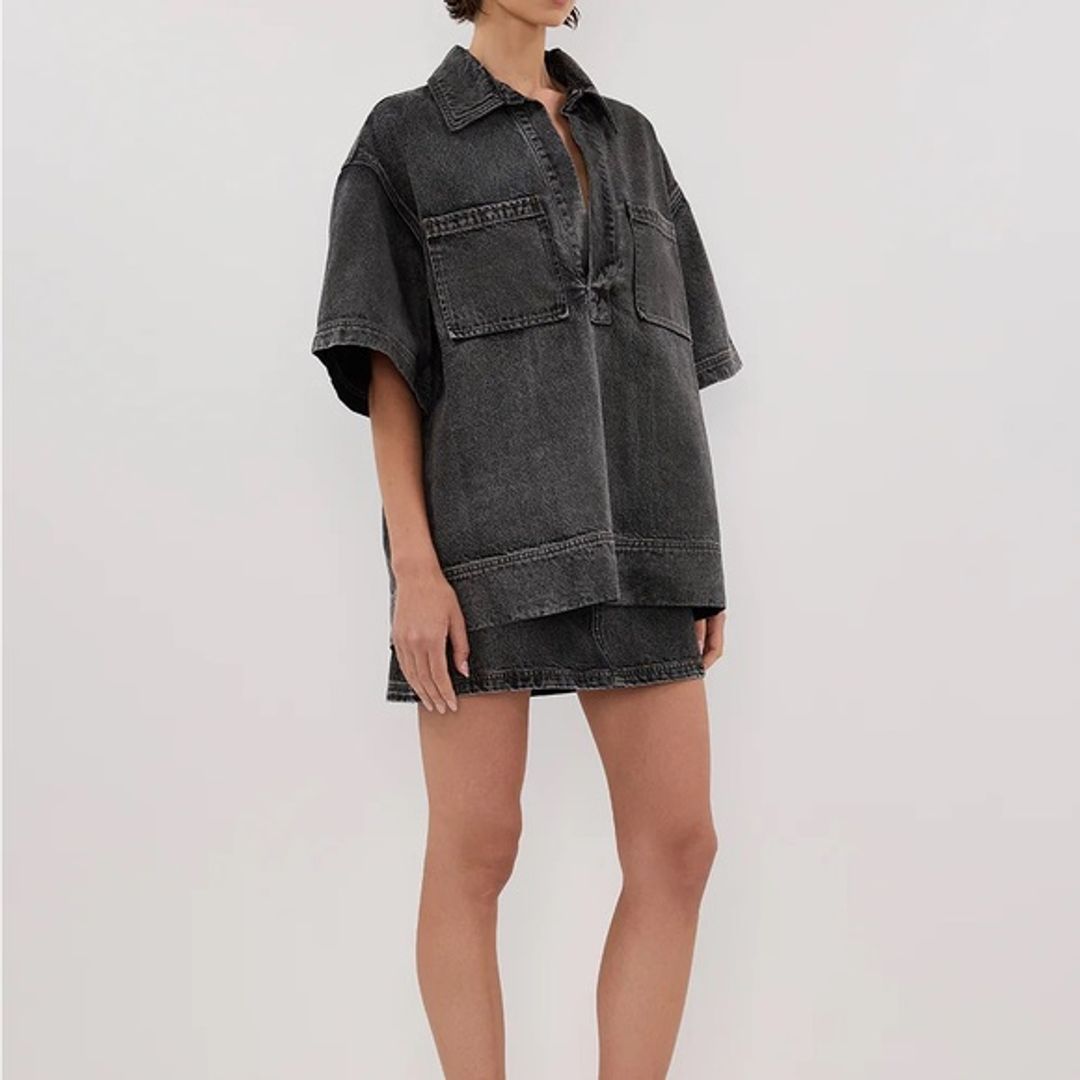 NWT Dissh Mason Washed Black Boxy Denim Shirt in Black