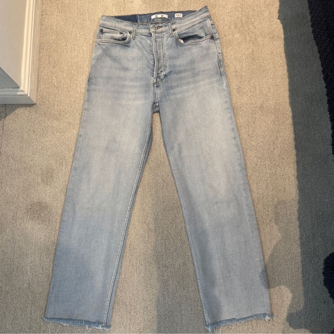 Re/Done Light Blue Straight Jeans with Contrast Stitching