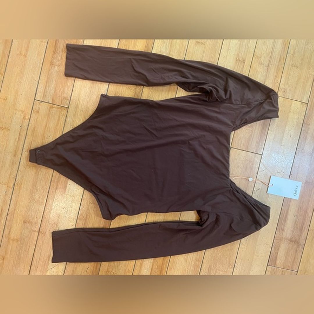 NWT Quince Brown Square-Neck Long-Sleeve Bodysuit