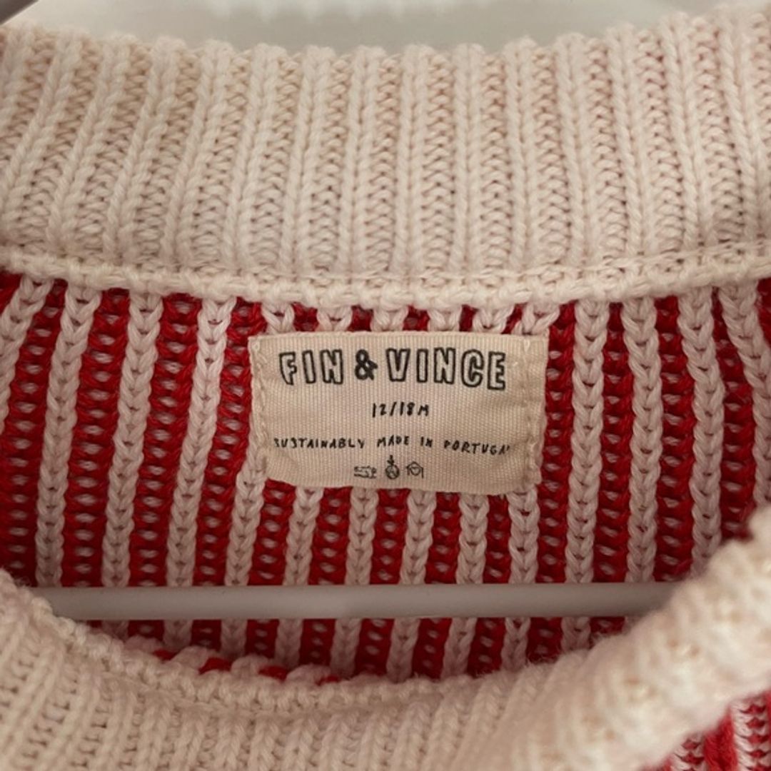 Vince Fin & Vince Red/White Cotton Ribbed Sweater