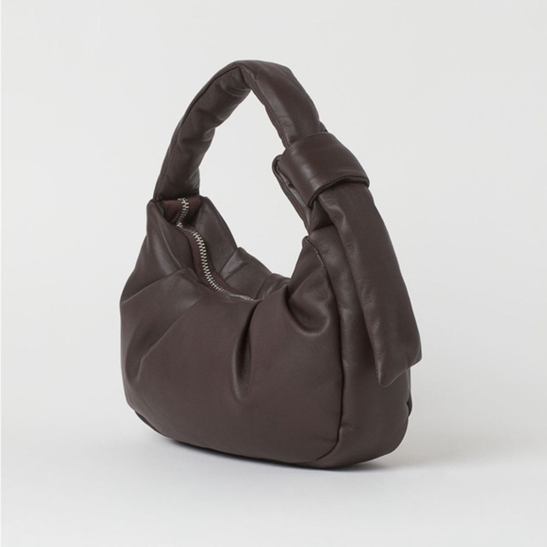 H&M Premium Leather Chocolate Brown Puffer Bag