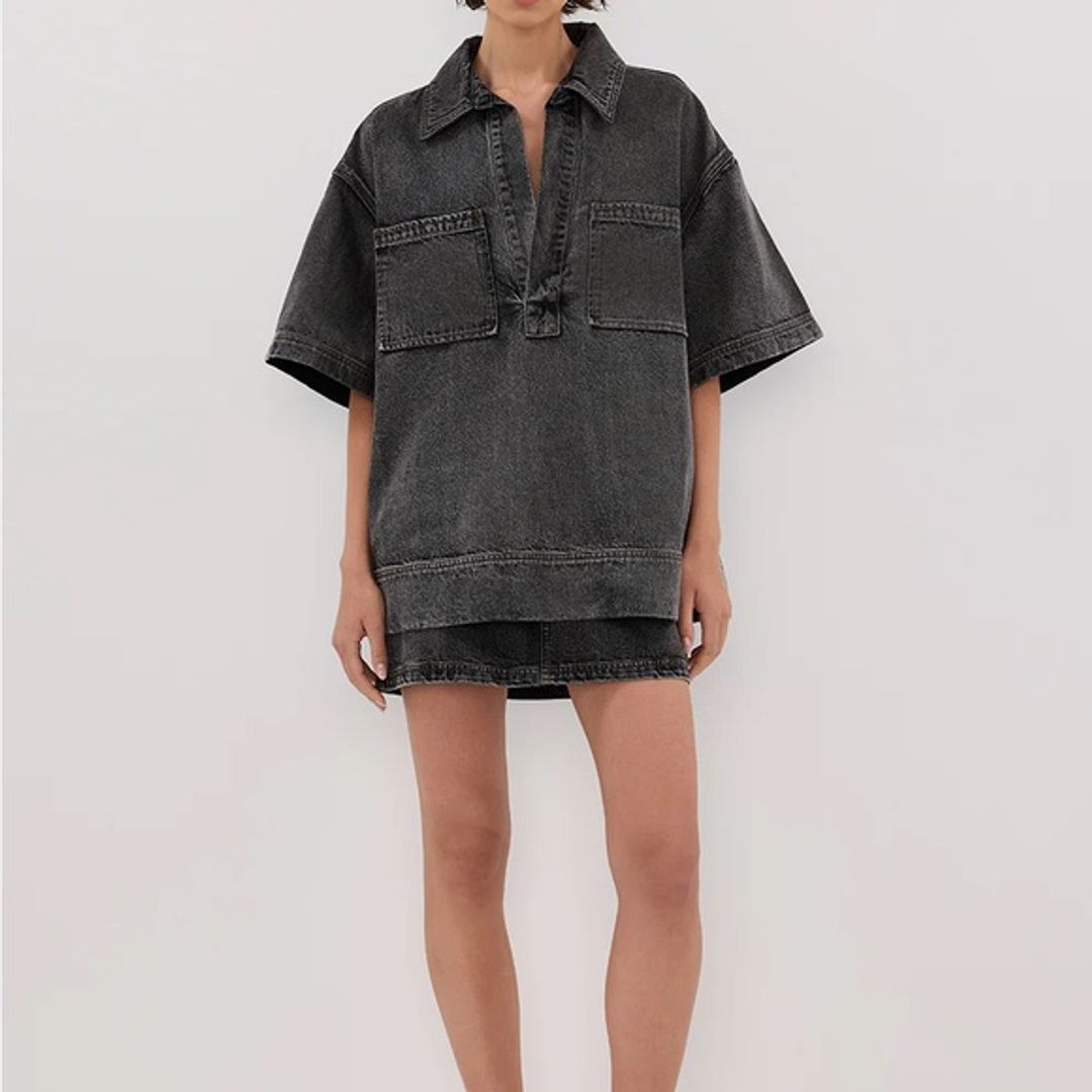 NWT Dissh Mason Washed Black Boxy Denim Shirt in Black