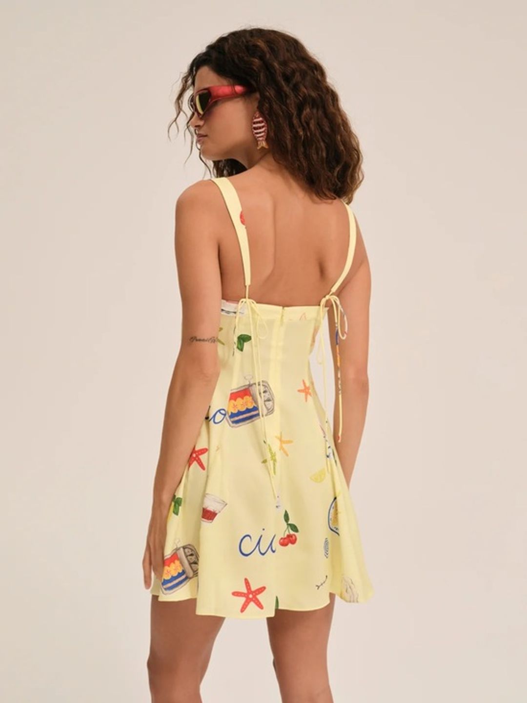NWT For Love & Lemons Ciao Yellow Printed Sweetheart Mini Dress