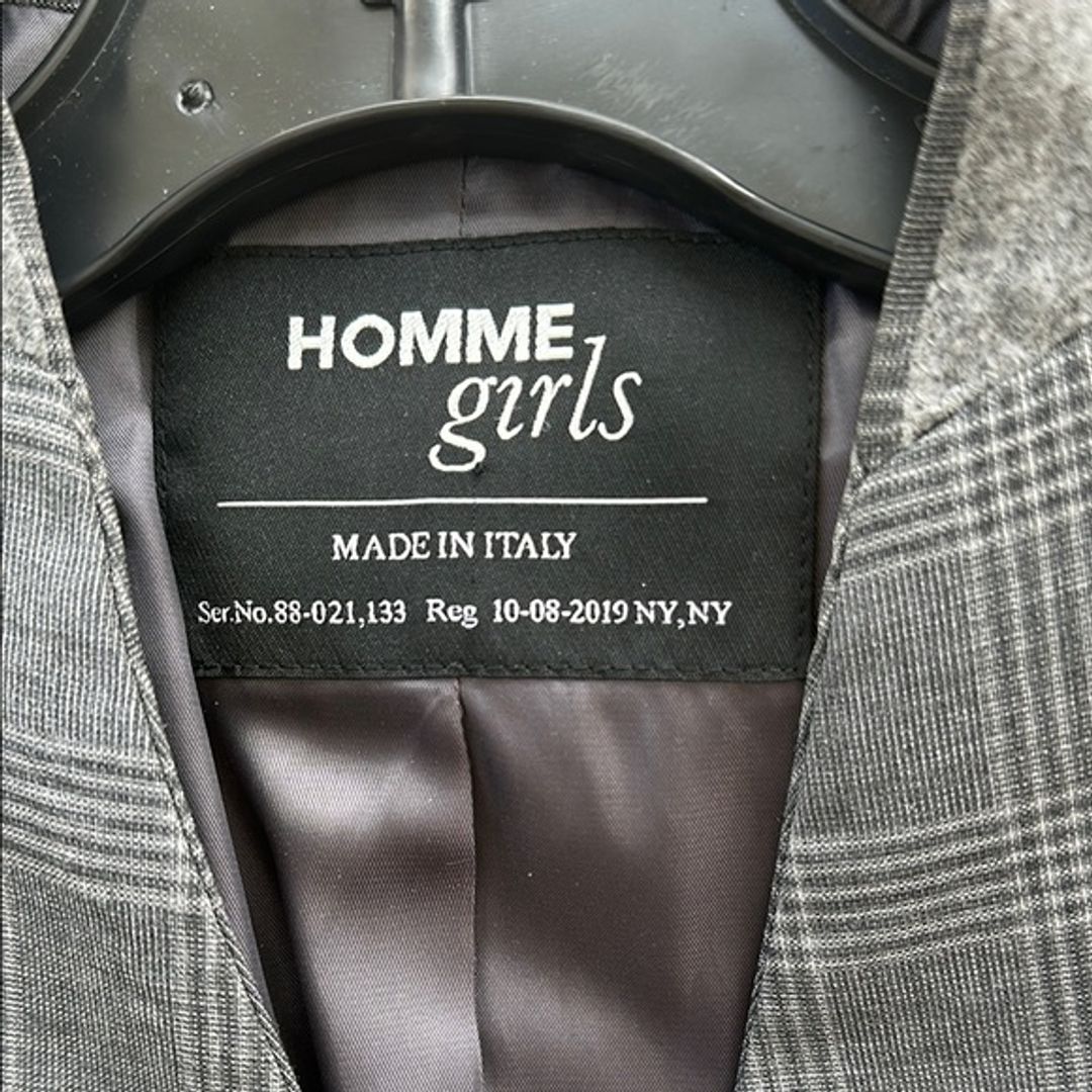 HommeGirls Checked Double-Breasted Gray Blazer