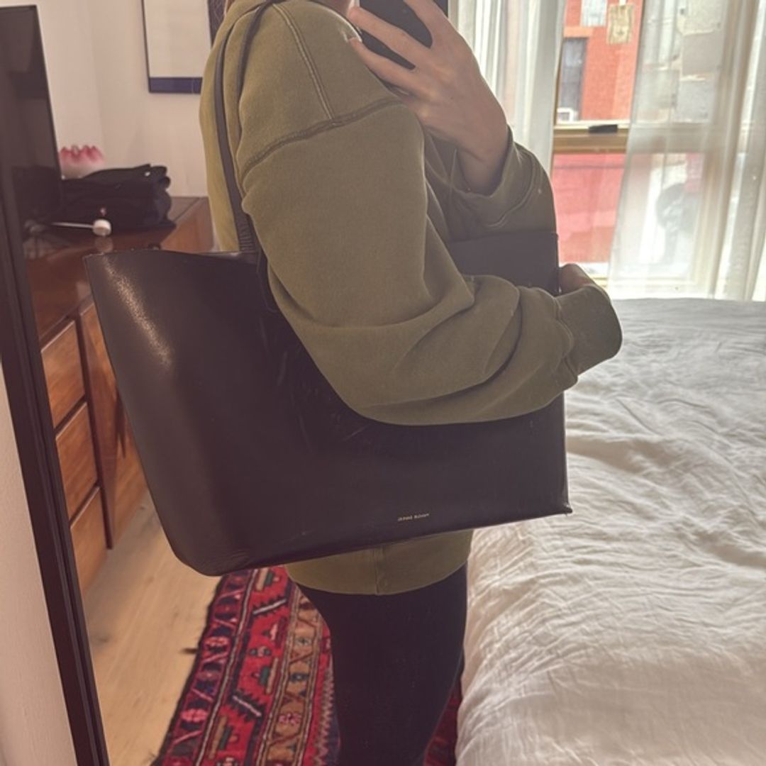 Mansur Gavriel Black Large Tote with Pewter Interior