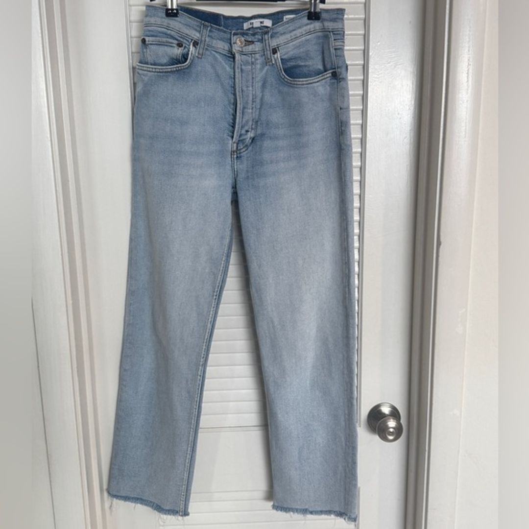 Re/Done Light Blue Straight Jeans with Contrast Stitching