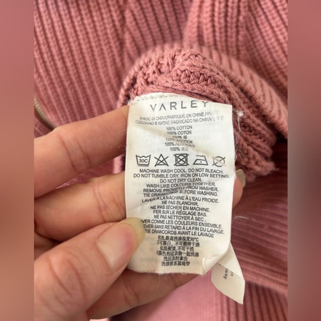 Varley Mentone Half Zip Rose Pink Ribbed V-Neck Sweater