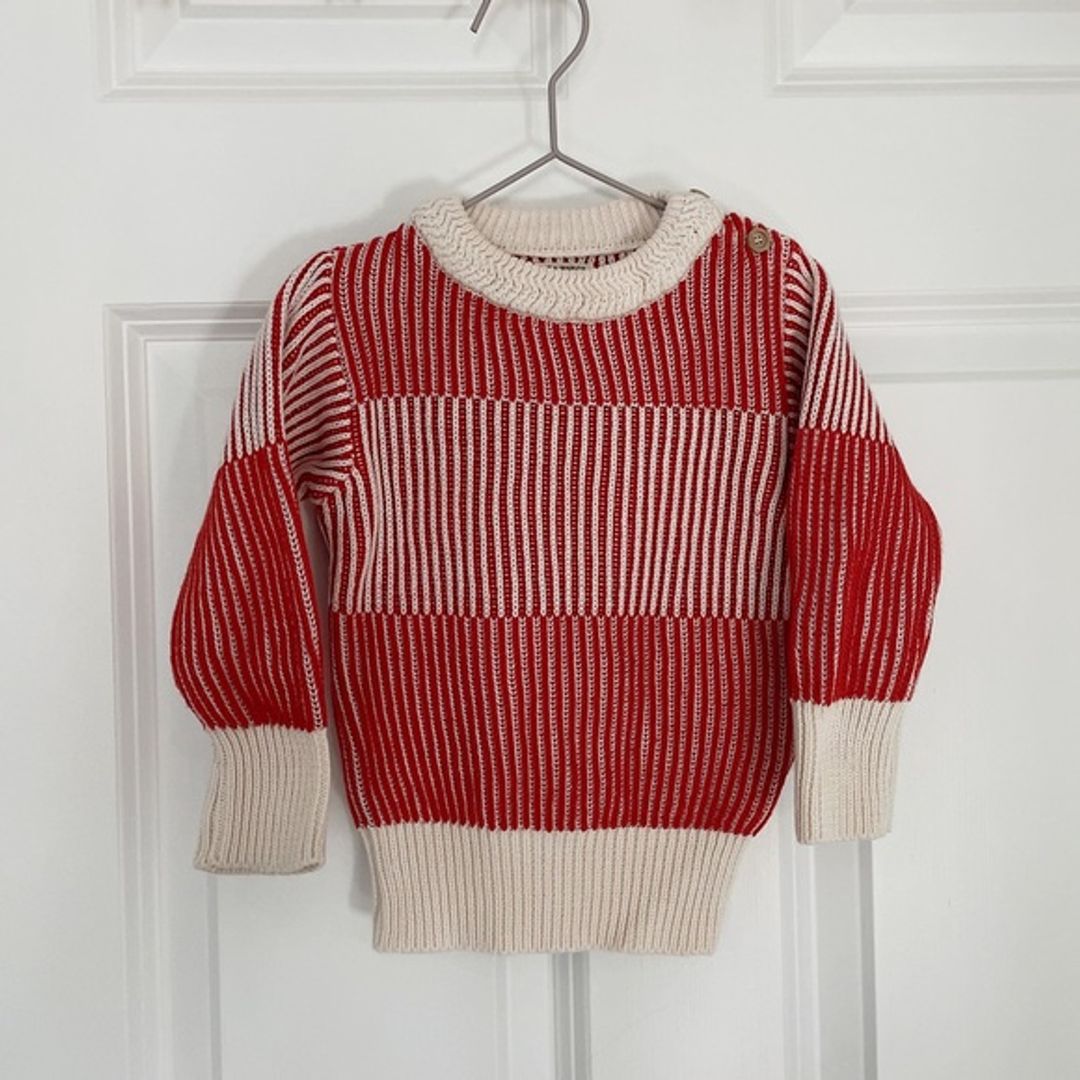 Vince Fin & Vince Red/White Cotton Ribbed Sweater