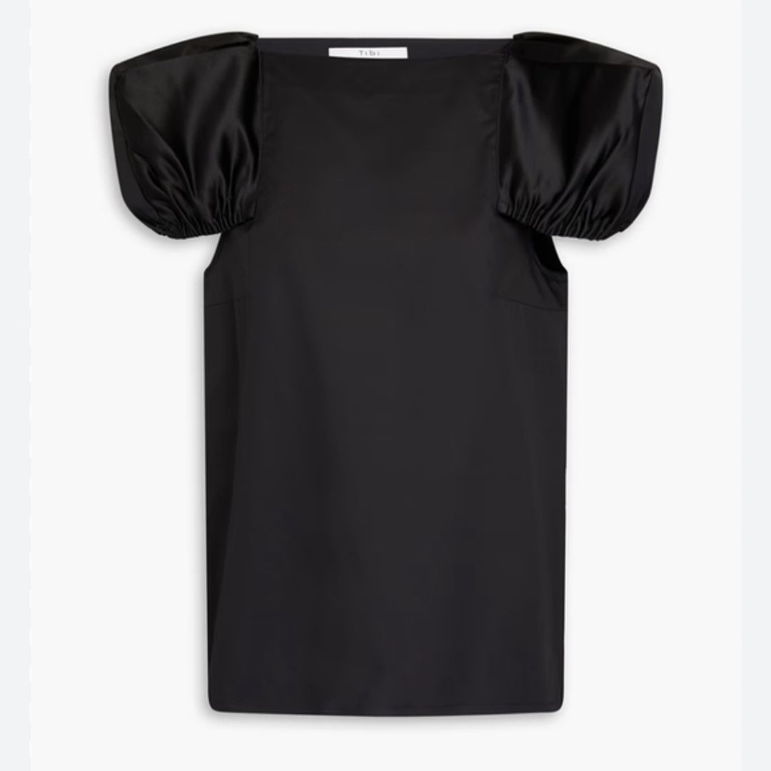Tibi Black Cotton Sateen Box Sleeve Top