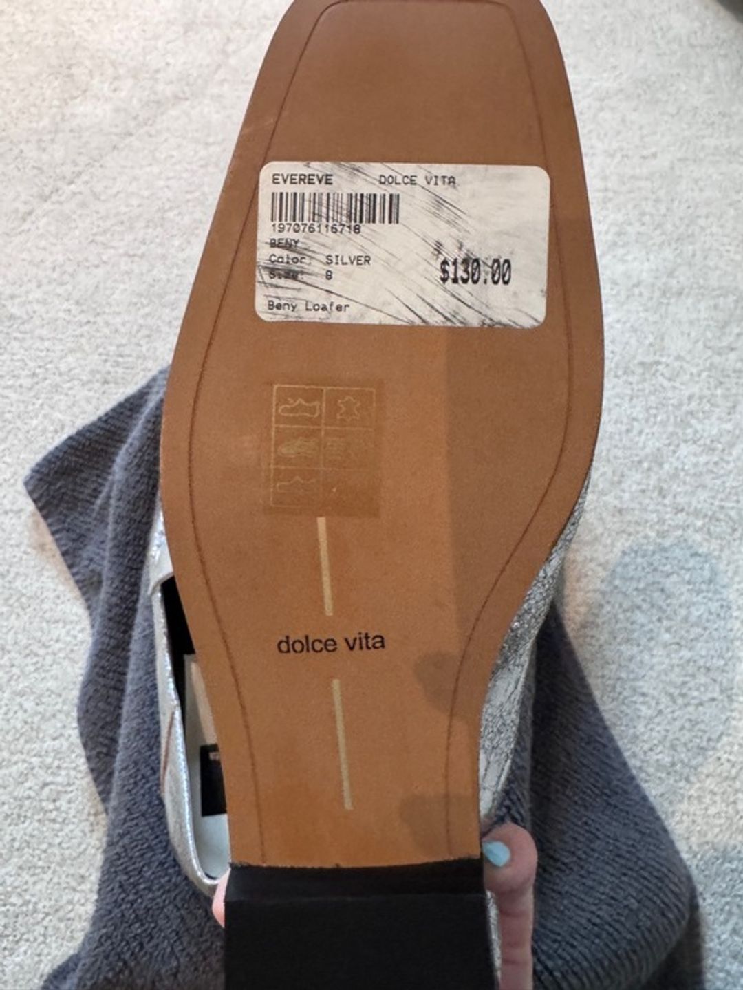 Dolce Vita Beny Flats Silver Distressed Leather - Size 8