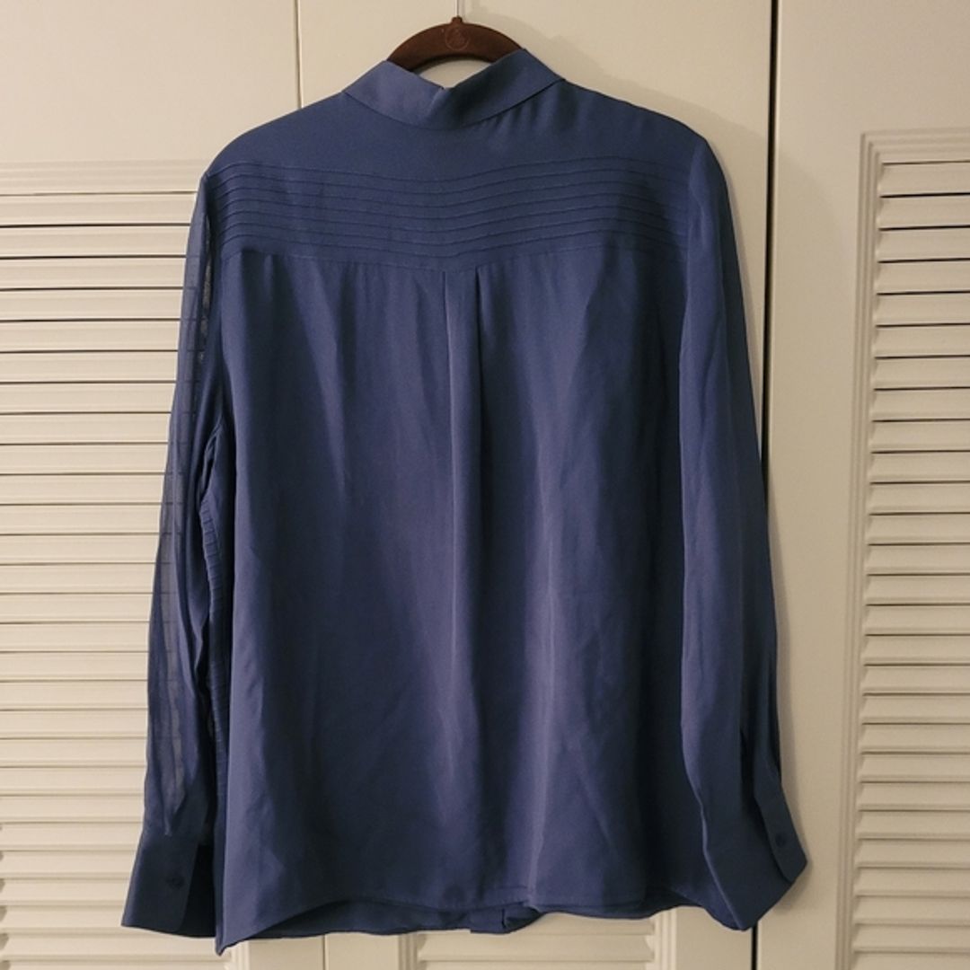 Tory Burch Navy Blue Silk Pintuck Buttondown Blouse