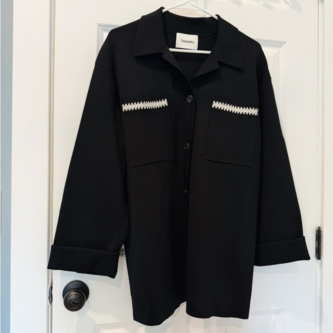 Nanushka Silvia Black Crochet Shirt Jacket