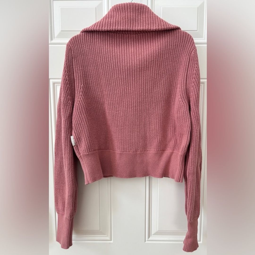 Varley Mentone Half Zip Rose Pink Ribbed V-Neck Sweater