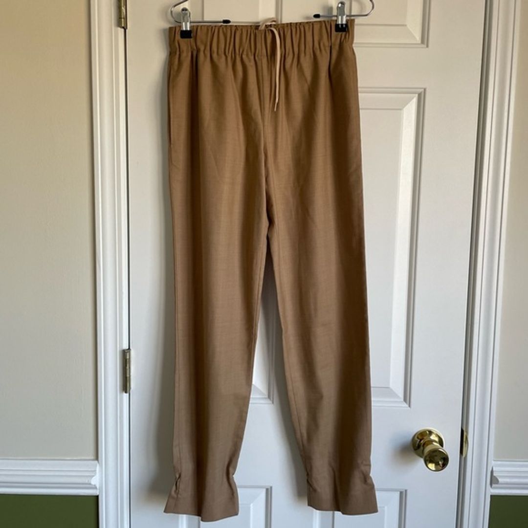 Tibi Buff Tan Tropical Wool Pull On Pant