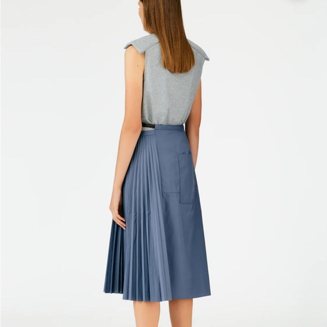 Tibi Gray Pleated Cotton Leather Wrap Skirt
