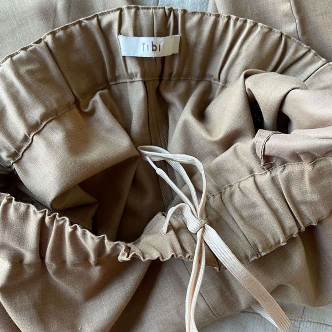 Tibi Buff Tan Tropical Wool Pull On Pant