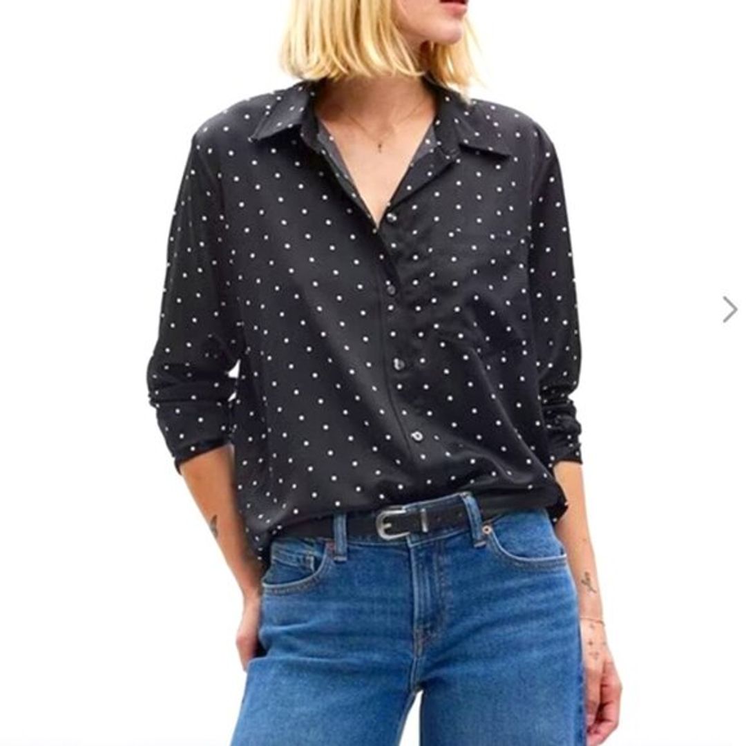 Gap Women's Boyfriend Button-up Satin Polka Dot Shirt