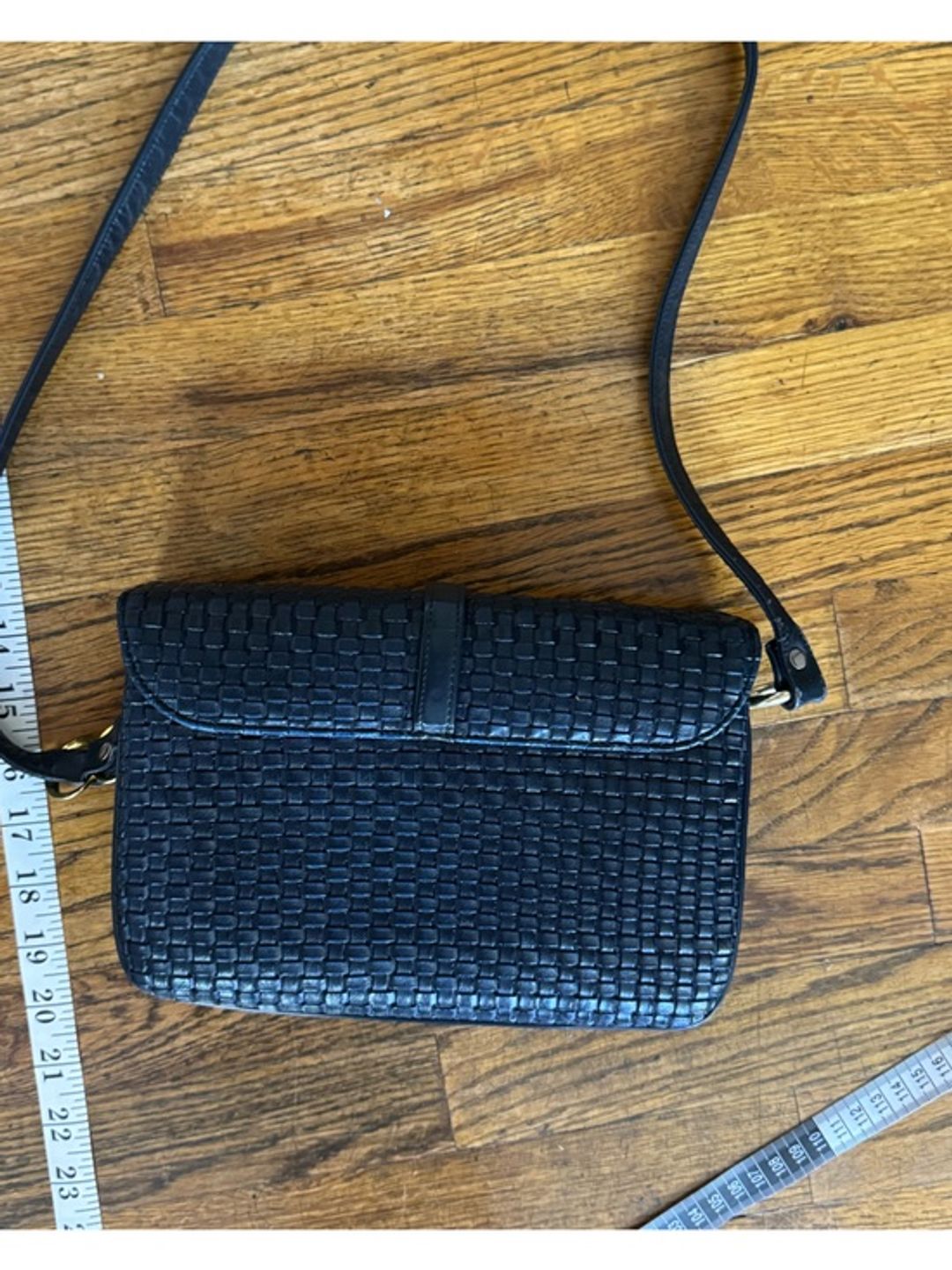 Vintage Navy Woven Leather Crossbody / Shoulder Bag with Gold/Silver Hardware (One Size)
