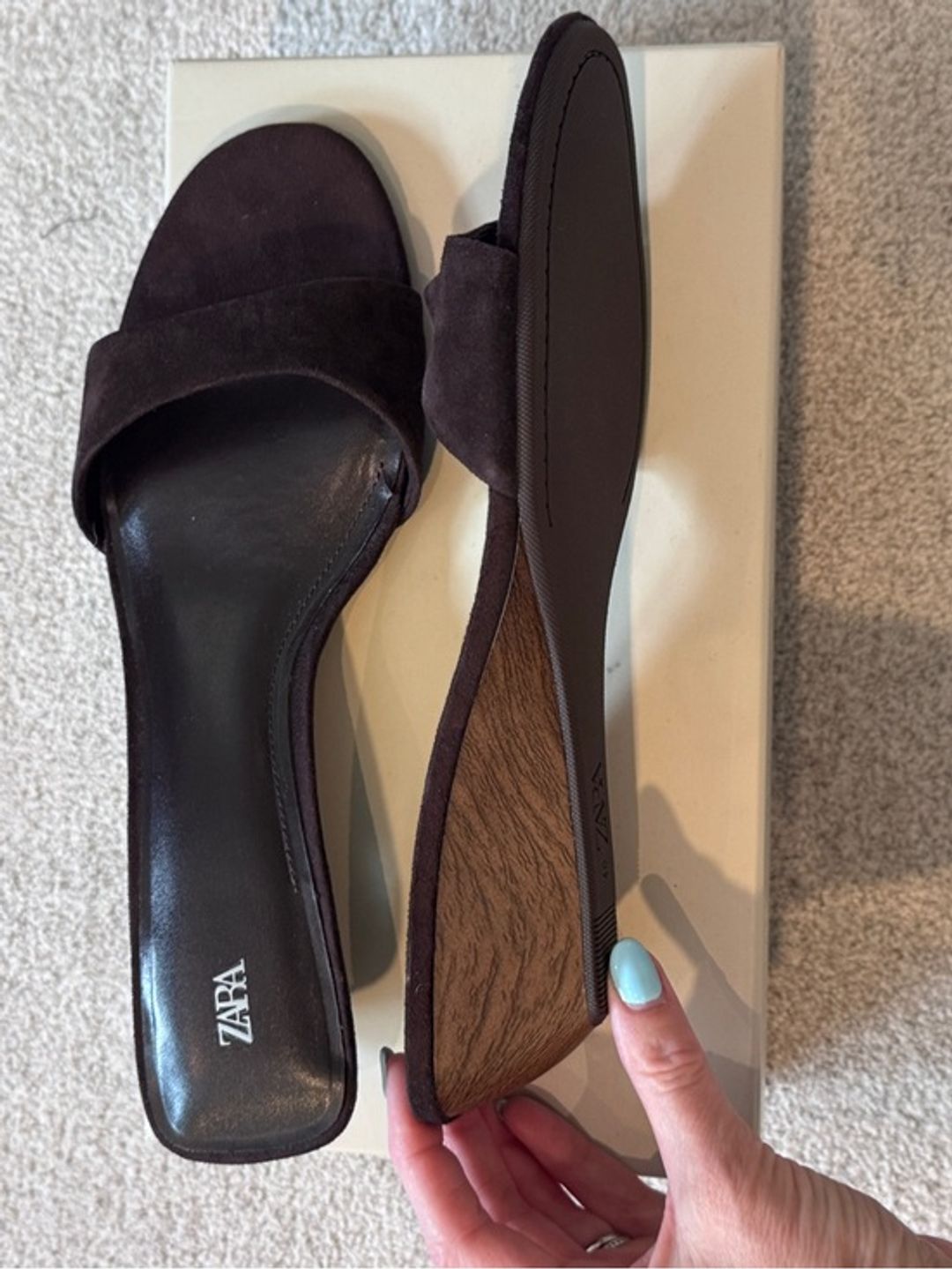 NWT Zara Wedge Sandal in Brown Suede