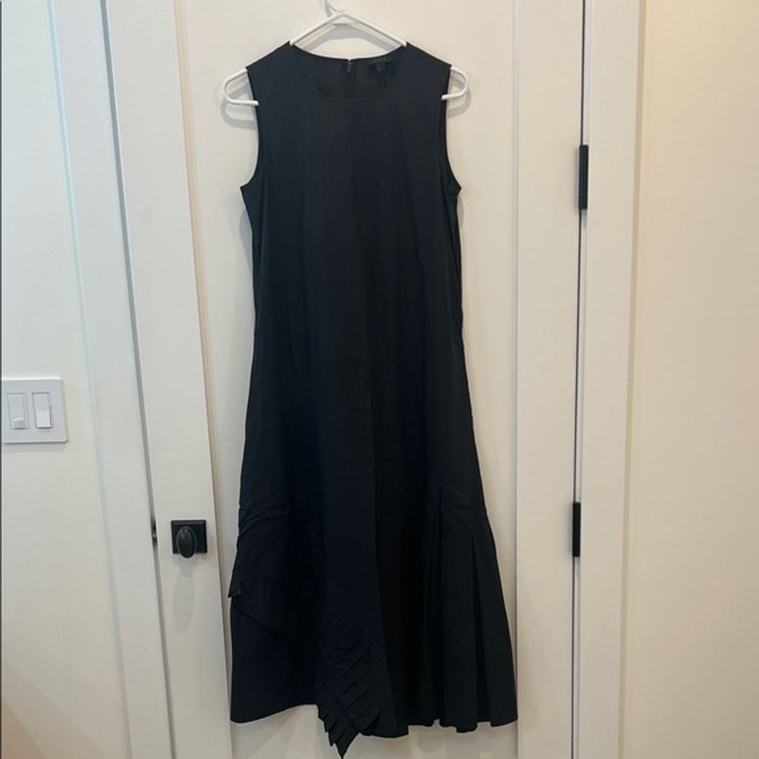 COS A-Line Maxi Dress with Pleated Ruffle Drape in Black or Slate Color