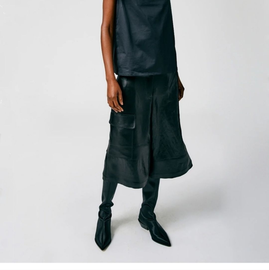 Tibi Black Cotton Sateen Box Sleeve Top