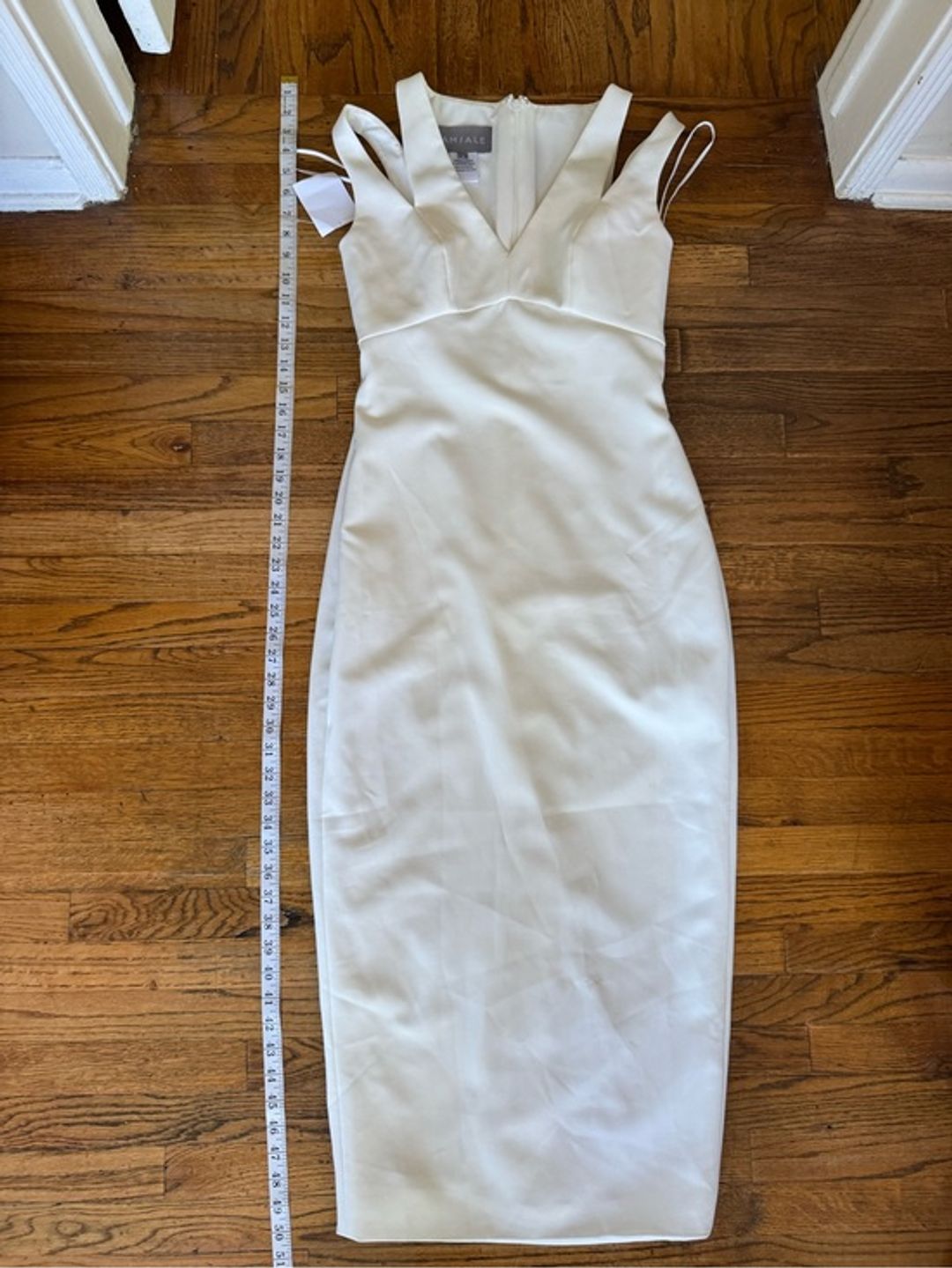 NWT Amsale Cream White V-Neck Midi Sheath Dress