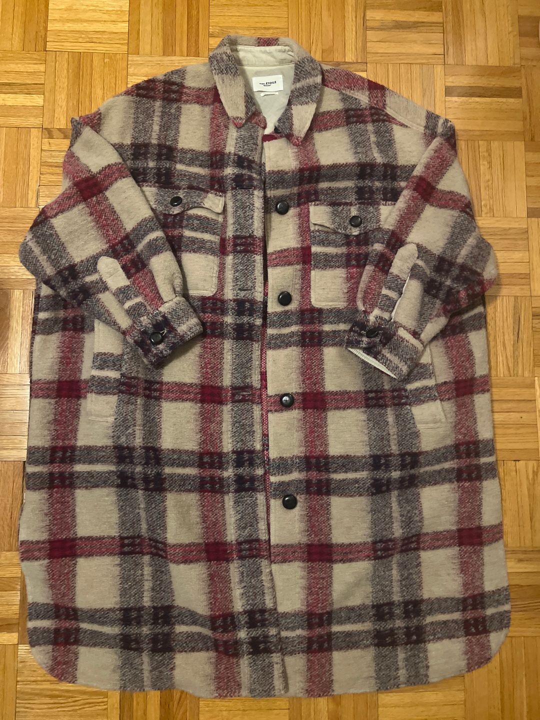 Fontizi Check Coat in Burgundy & Ecru