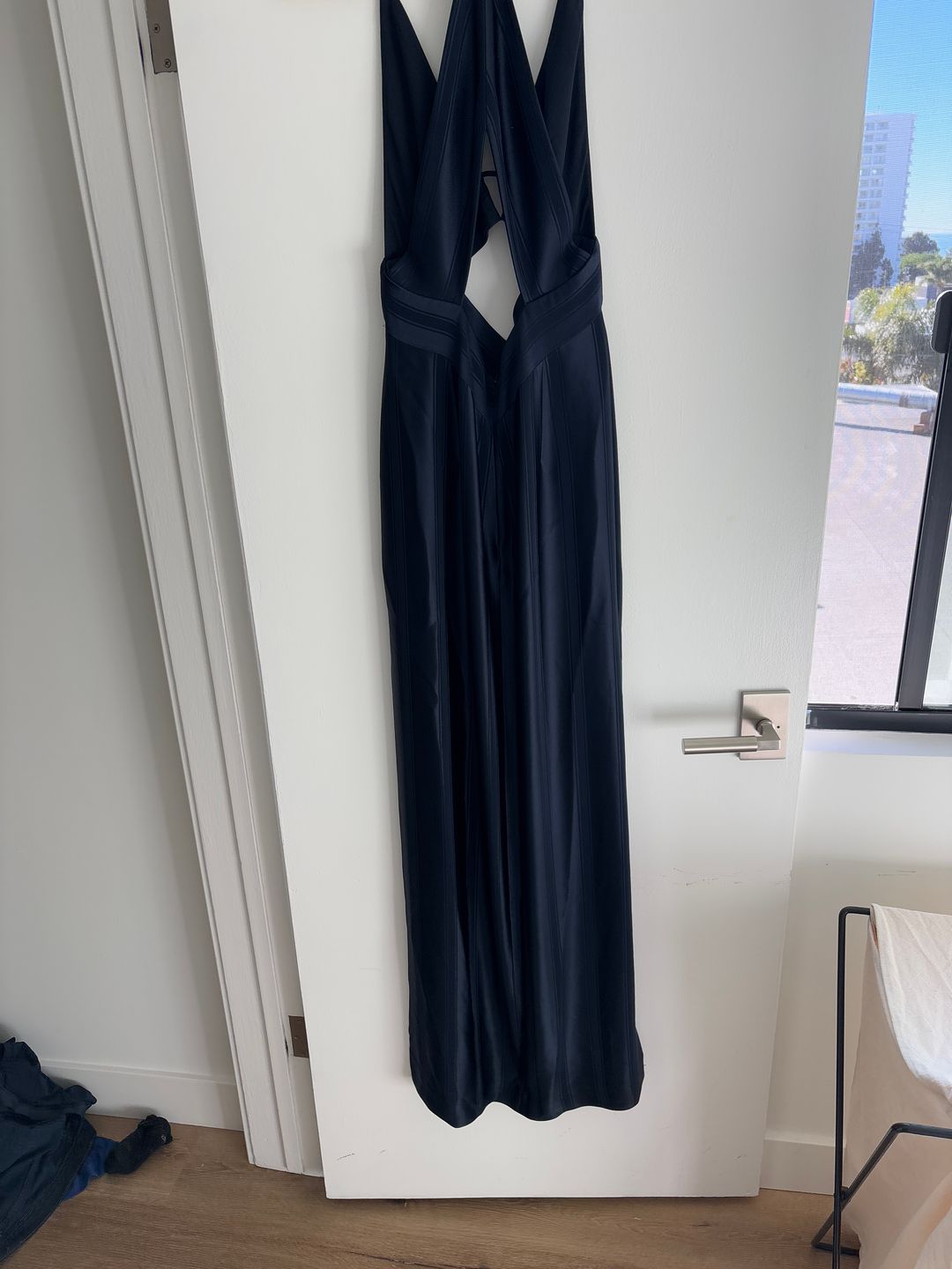 Galvan Prism-stripe satin maxi dress