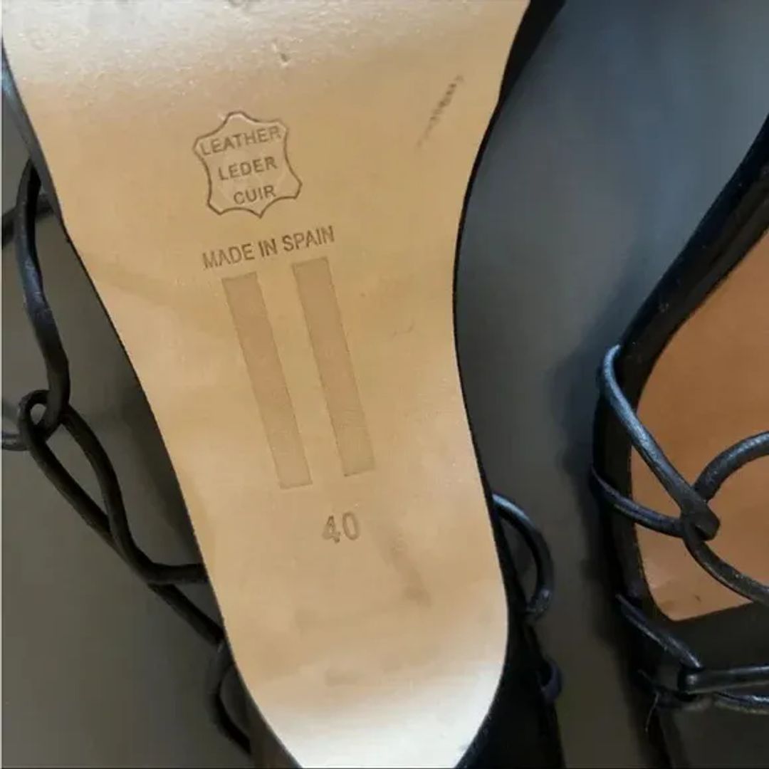 Miista London Black Leather Strappy Heels Sandals Square Toe