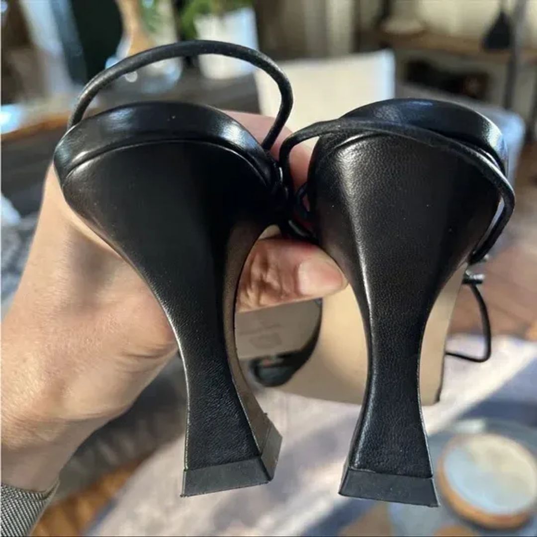 Miista London Black Leather Strappy Heels Sandals Square Toe