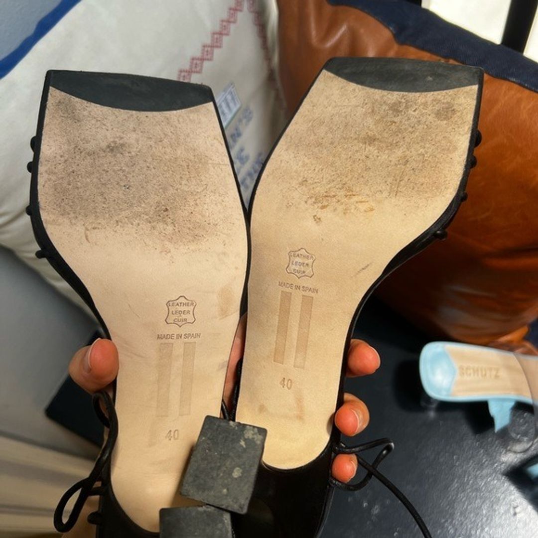 Miista London Black Leather Strappy Heels Sandals Square Toe