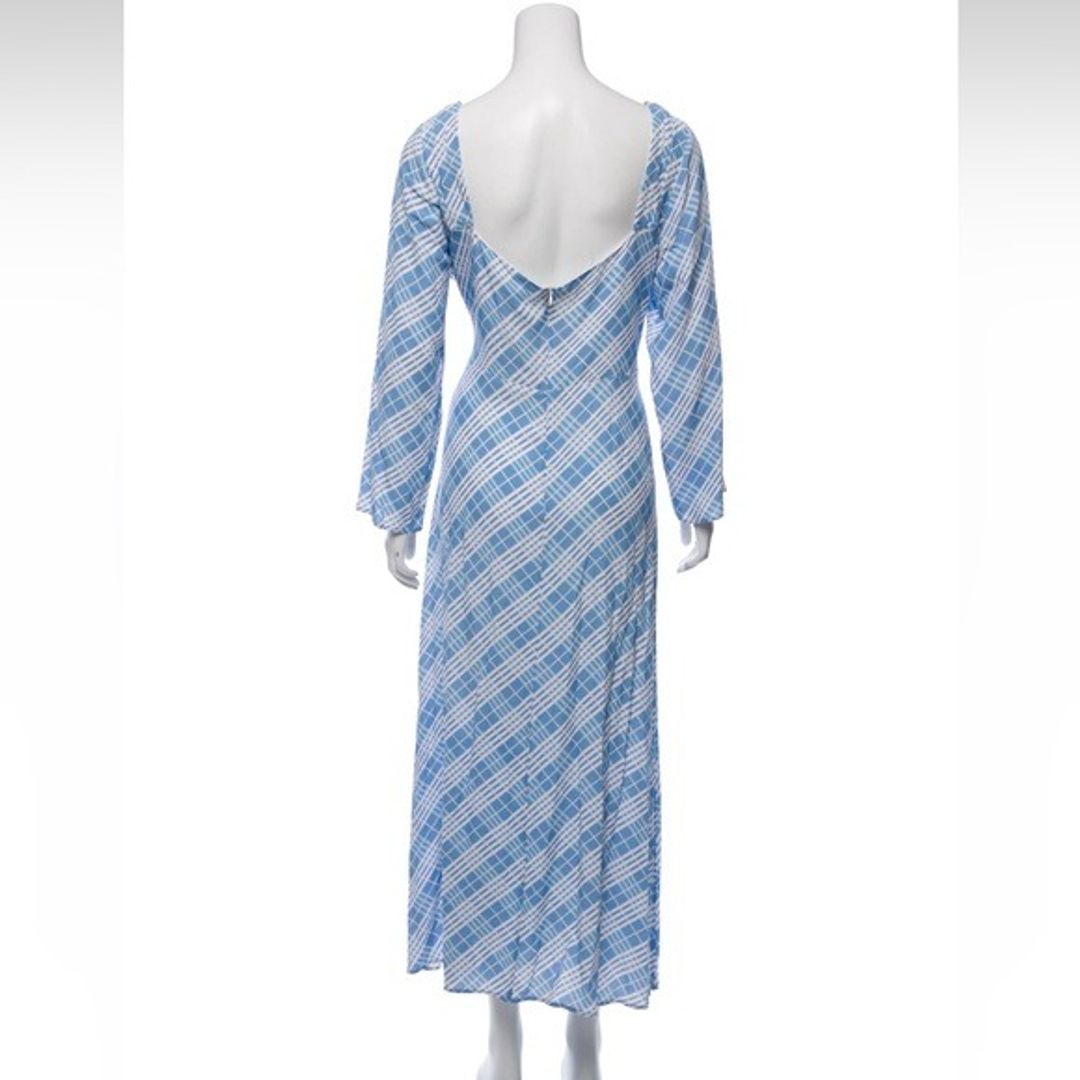 Rixo Blue White Striped Plaid Maxi Dress