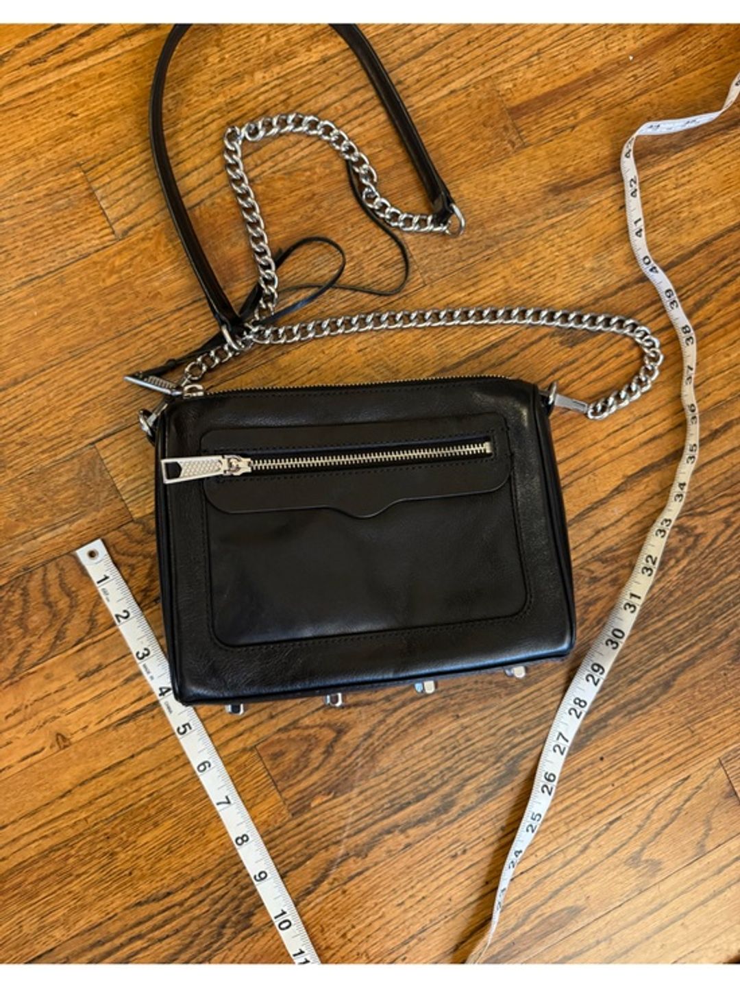 Rebecca Minkoff Black Leather Silver Hardware Crossbody Chain Bag, One Size, US