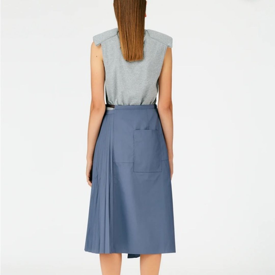 Tibi Gray Pleated Cotton Leather Wrap Skirt