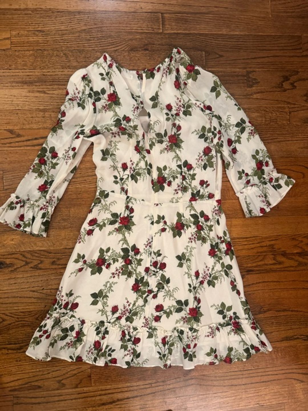 Reformation Doutzen Like New Cream Floral Ruffle Mini Dress