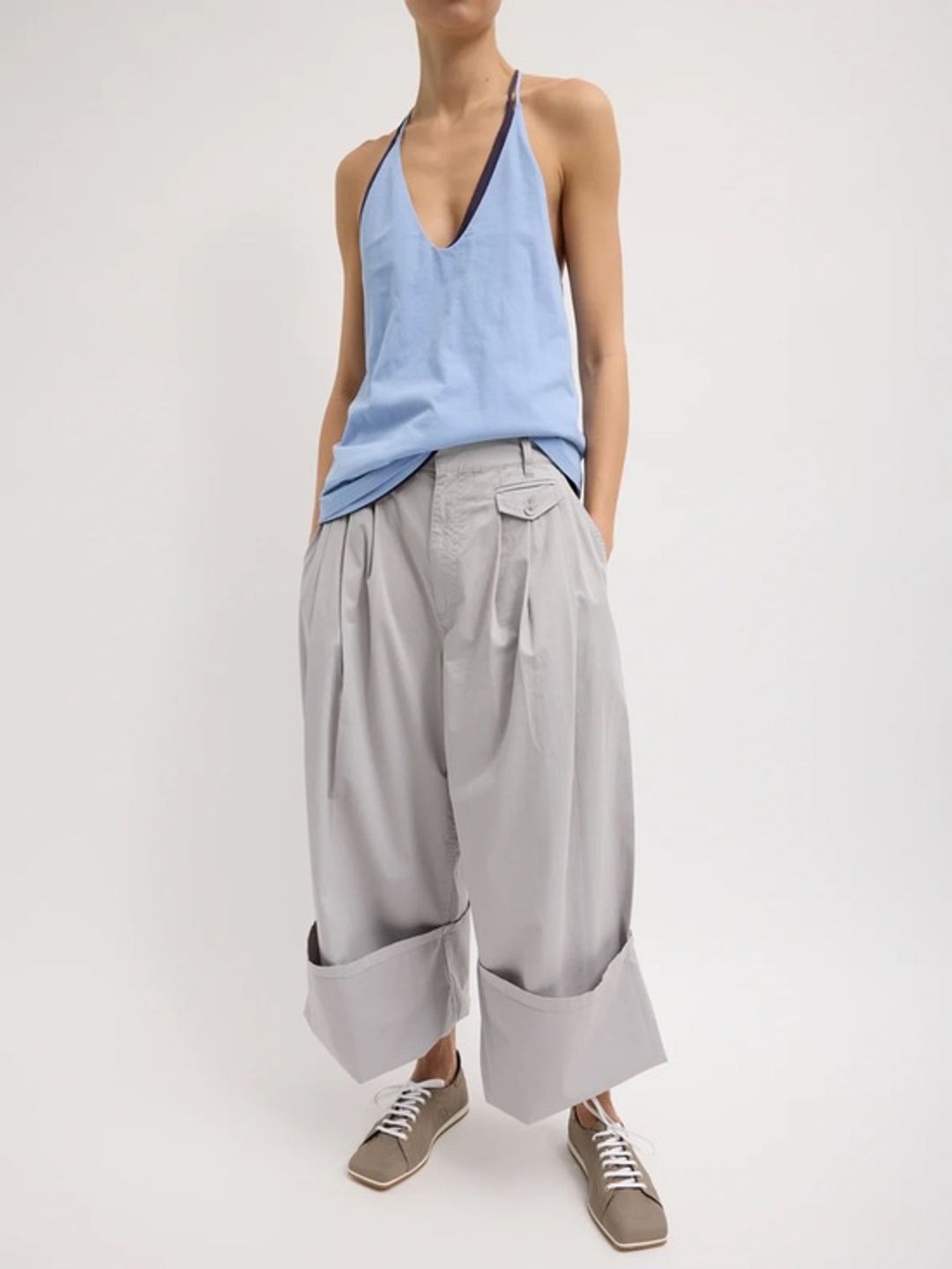 Garment Dyed Silky Cotton Triple Pleat Pant