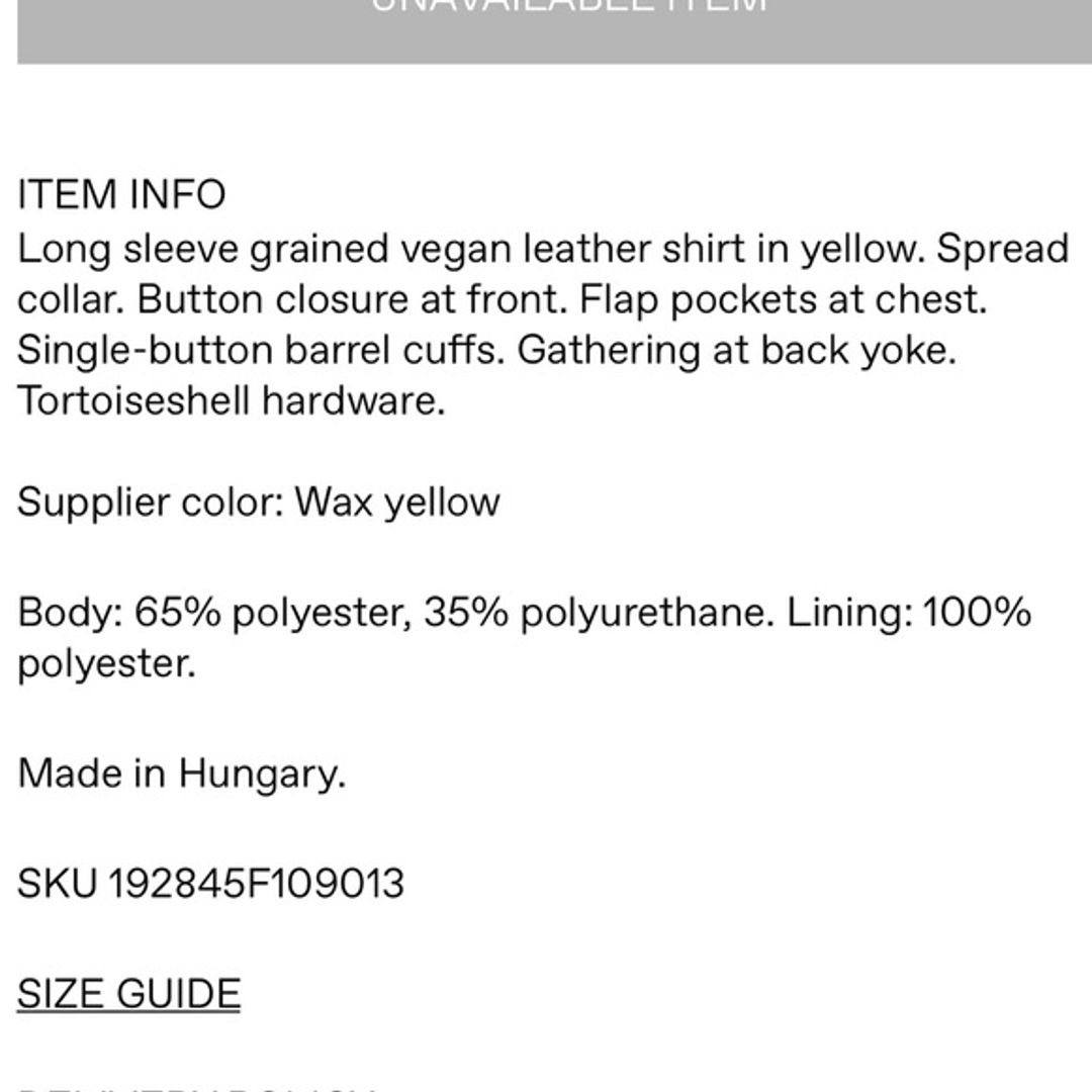 Nanushka Authentic Vegan Leather Elpi Shirt  Size M, US