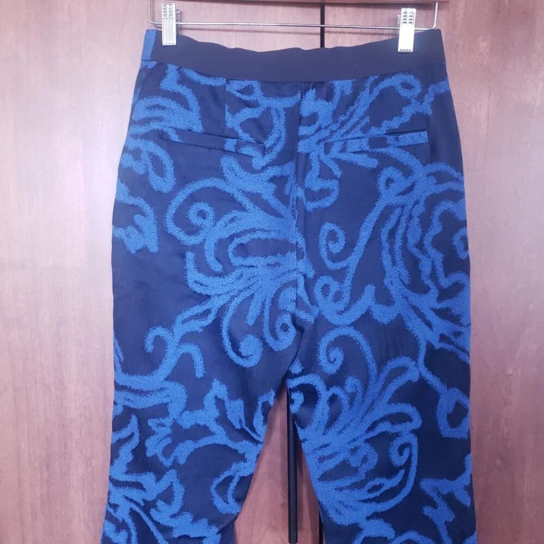 Abstract black + blue jaquard pants