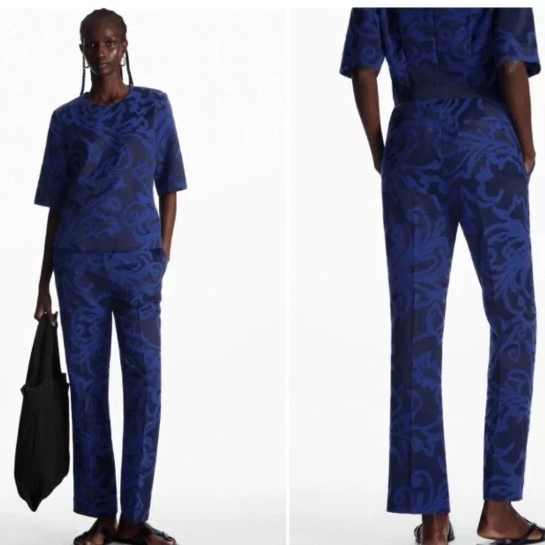 Abstract black + blue jaquard pants