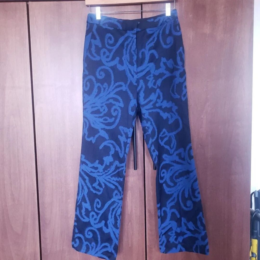 Abstract black + blue jaquard pants