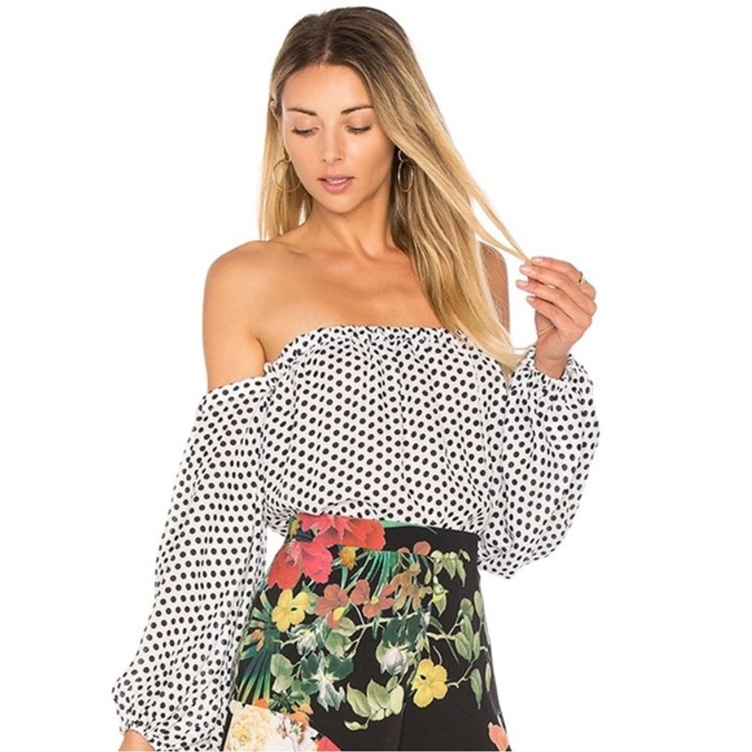 NWT Milly Jillian Black and White Polka Dot Off-Shoulder Blouse