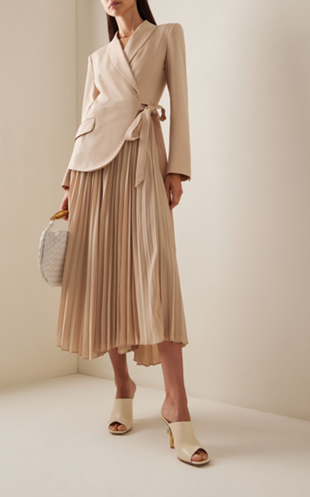 Ambretta Plisse-Detailed Woven Maxi Blazer Dress