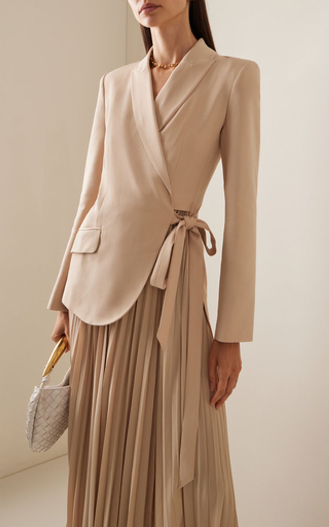 Ambretta Plisse-Detailed Woven Maxi Blazer Dress #3