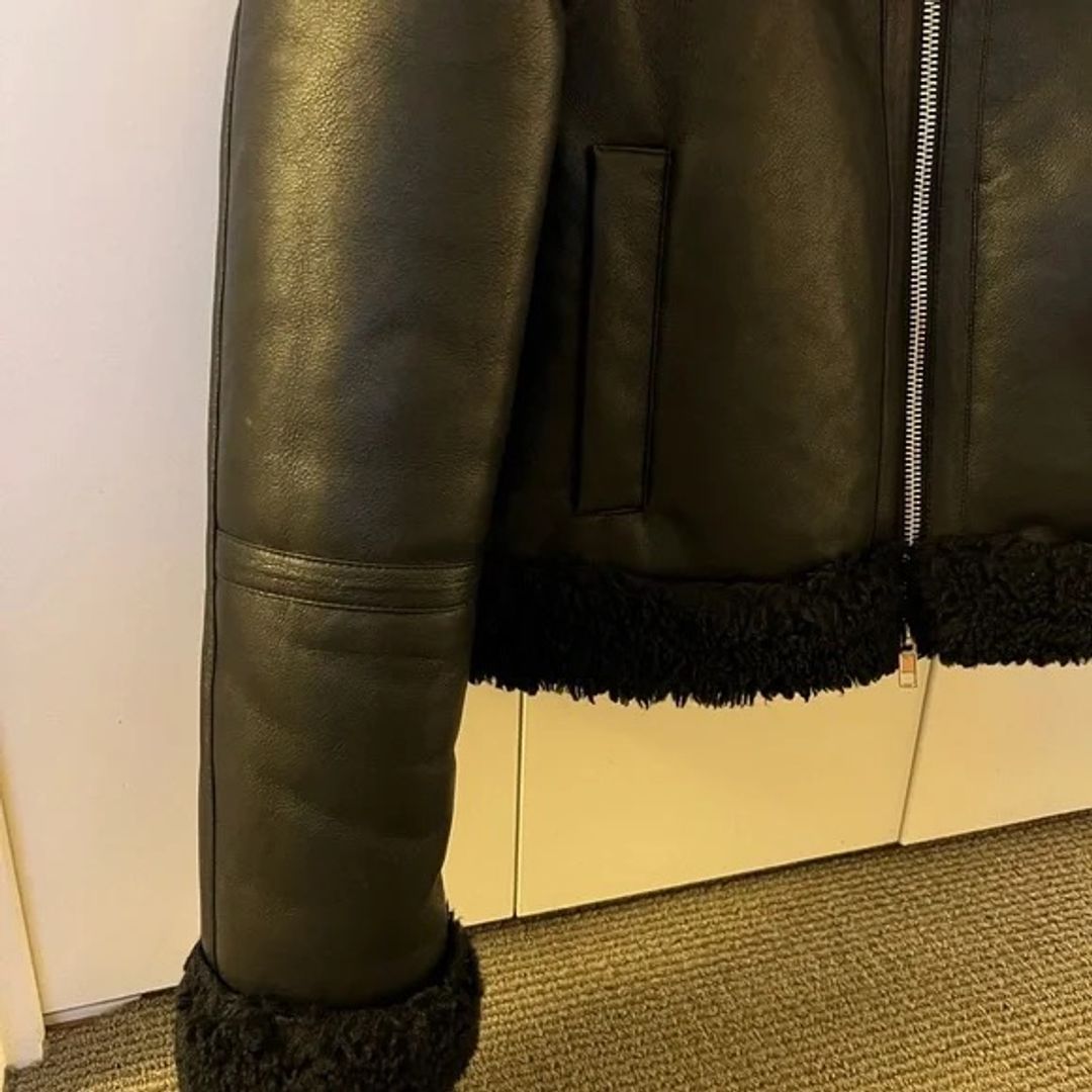 NWT Stand Studio Black Leather Sherpa Shearling Faux Fur Cropped Jacket