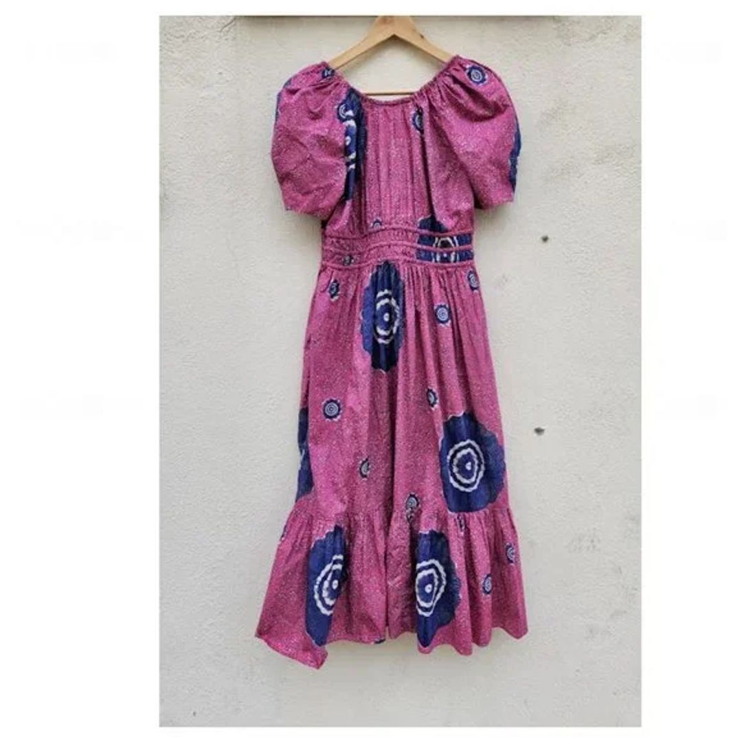 Ulla Johnson Isla Midi Puff Sleeve Dress in Pink