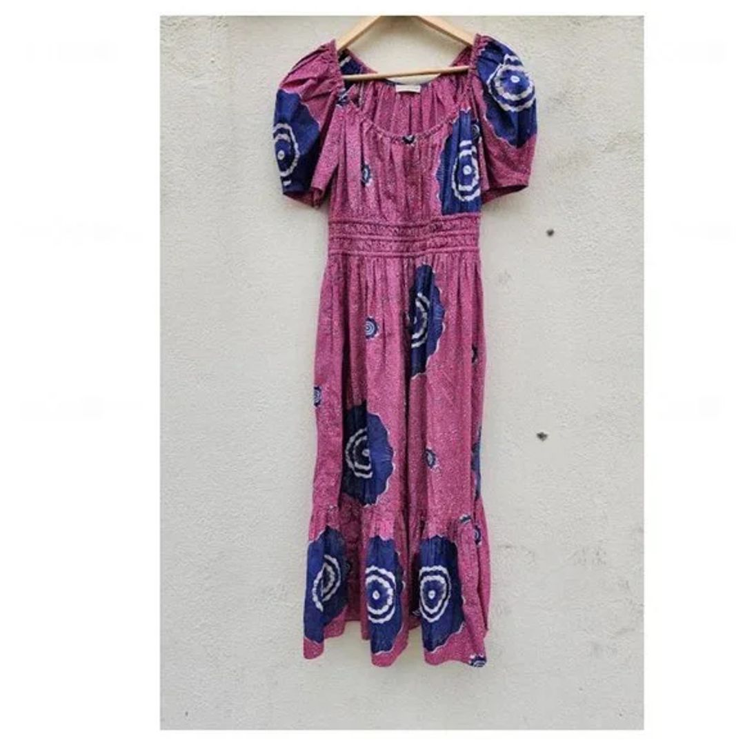 Isla Midi Puff Sleeve Dress in Pink