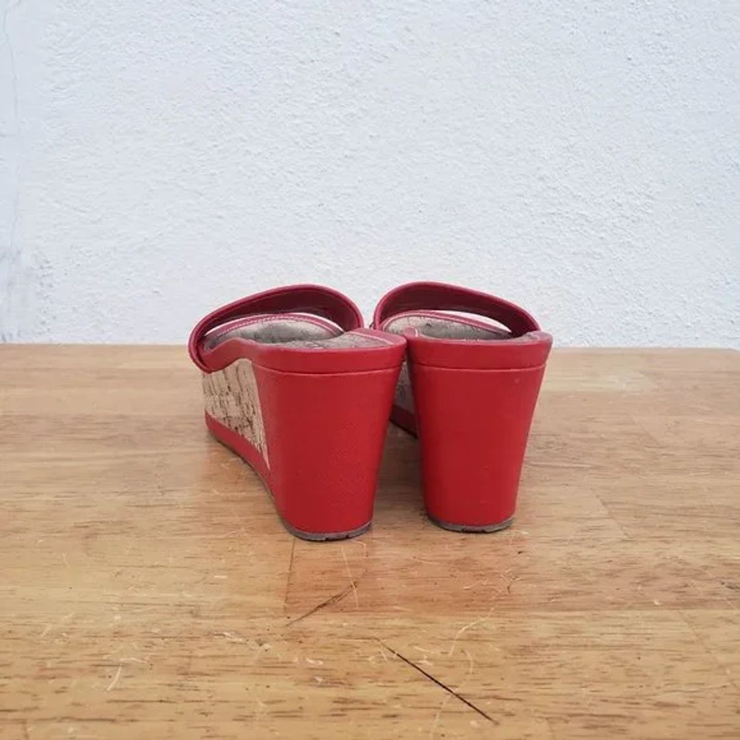 Prada Red Leather Cork Platforms Sandals