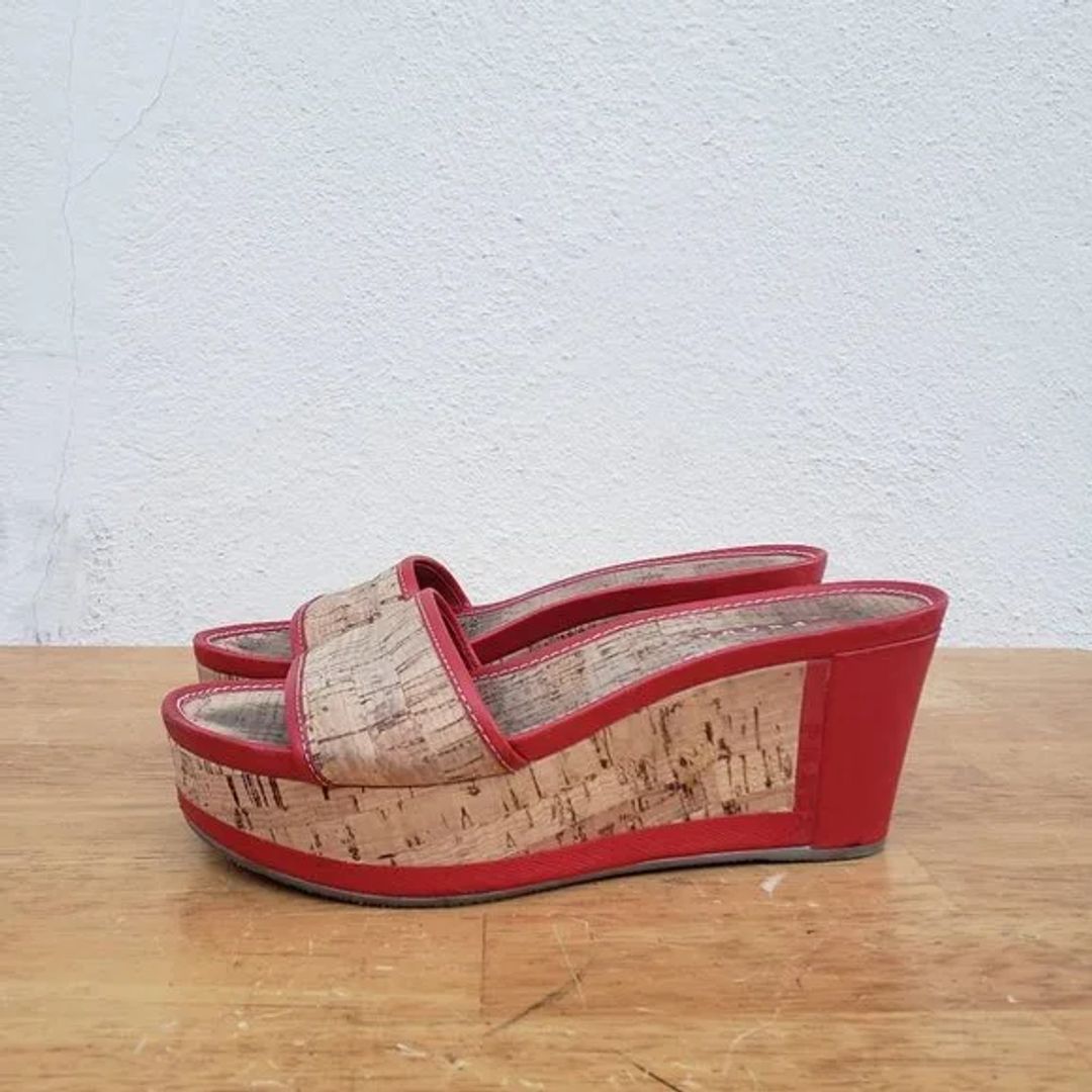 Prada Red Leather Cork Platforms Sandals