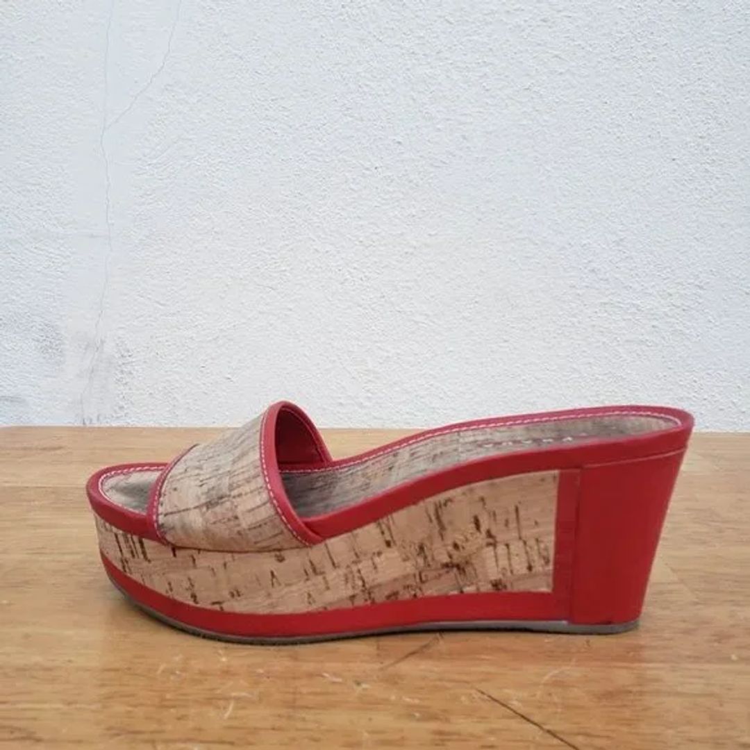 Prada Red Leather Cork Platforms Sandals
