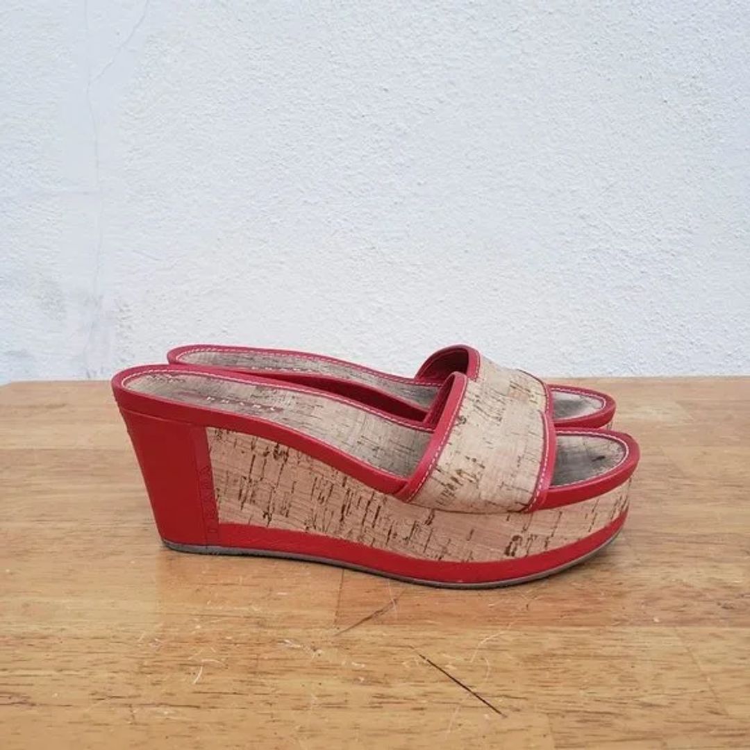Red Leather Cork Platforms Sandals